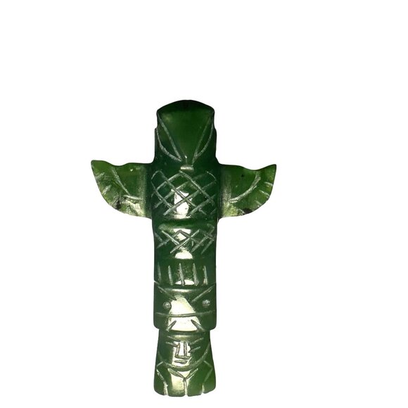 Nephrite Jade Hand-Carved Totem Pendant Alaska Native Design Protection Talisman - Picture 3 of 10